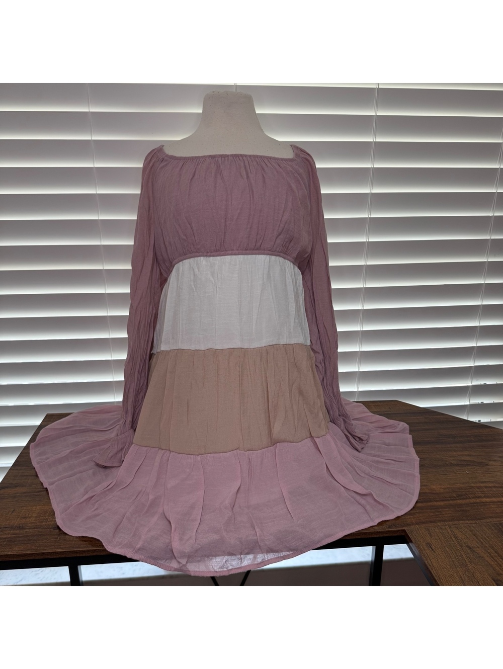 Sweet Wanderer Colorblock Tiered Long Sleeve Dress Size 1X